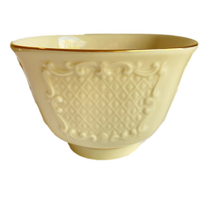 Vintage Lenox Canterbury pattern square footed bowl embossed scrolls gold trim